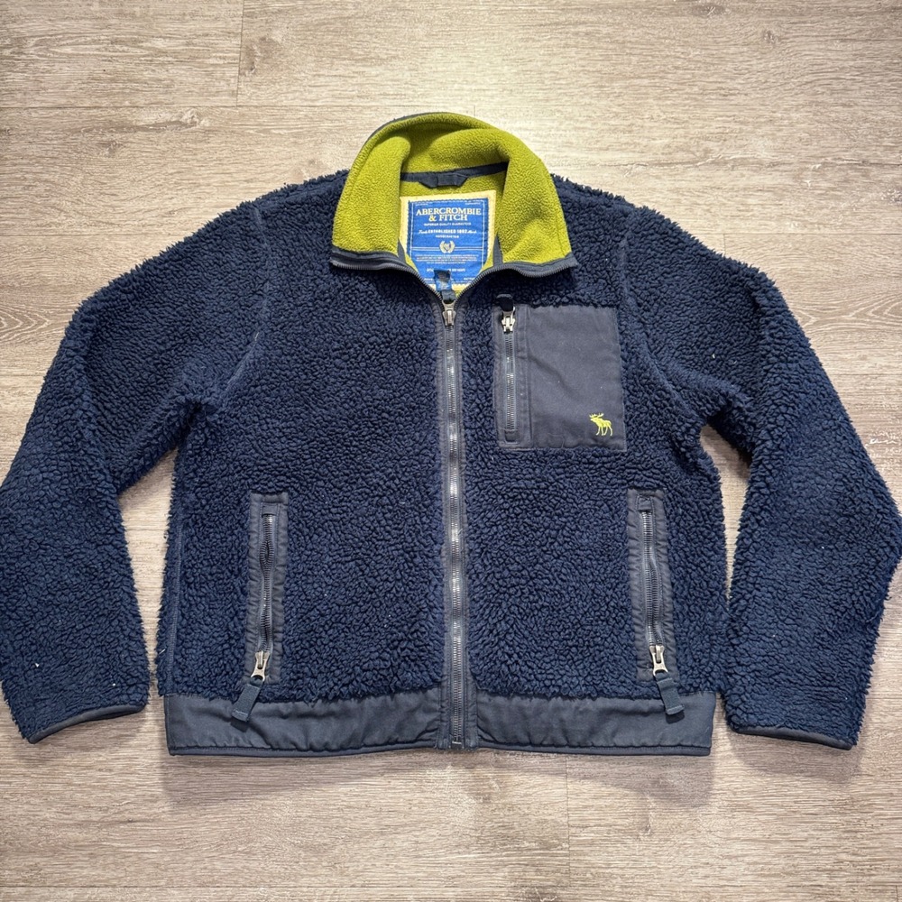 Vintage Abercrombie & Fitch Jacket Mens XL Blue Sherpa Fleece Pile Y2K Retro 90s
